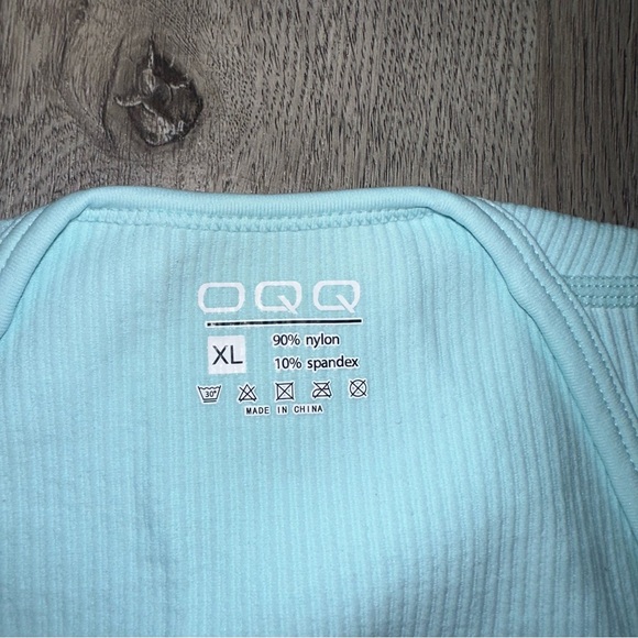 OQQ Womens Size XL Cotton Candy Blue Rib Knit Square Neck Sleeveless Bodysuit - Picture 3 of 6